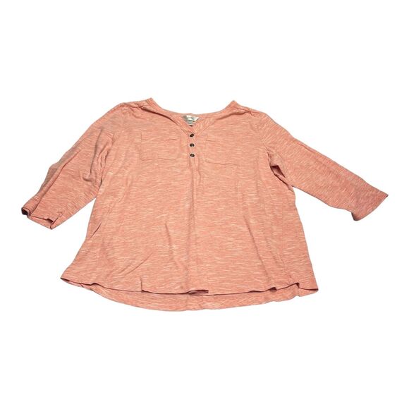 Christopher & Banks Shirt Womens 1X Coral Pockets Henley Neck Casual Long Sleeve - Picture 1 of 6